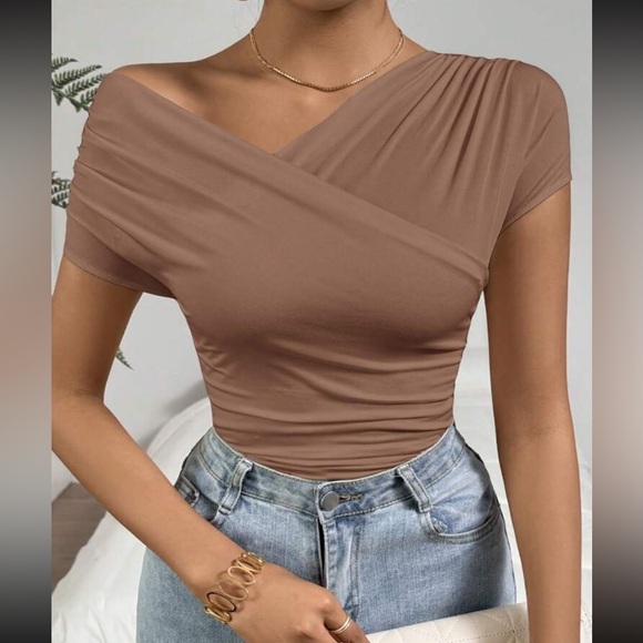 Elegant Brown Off-Shoulder Top